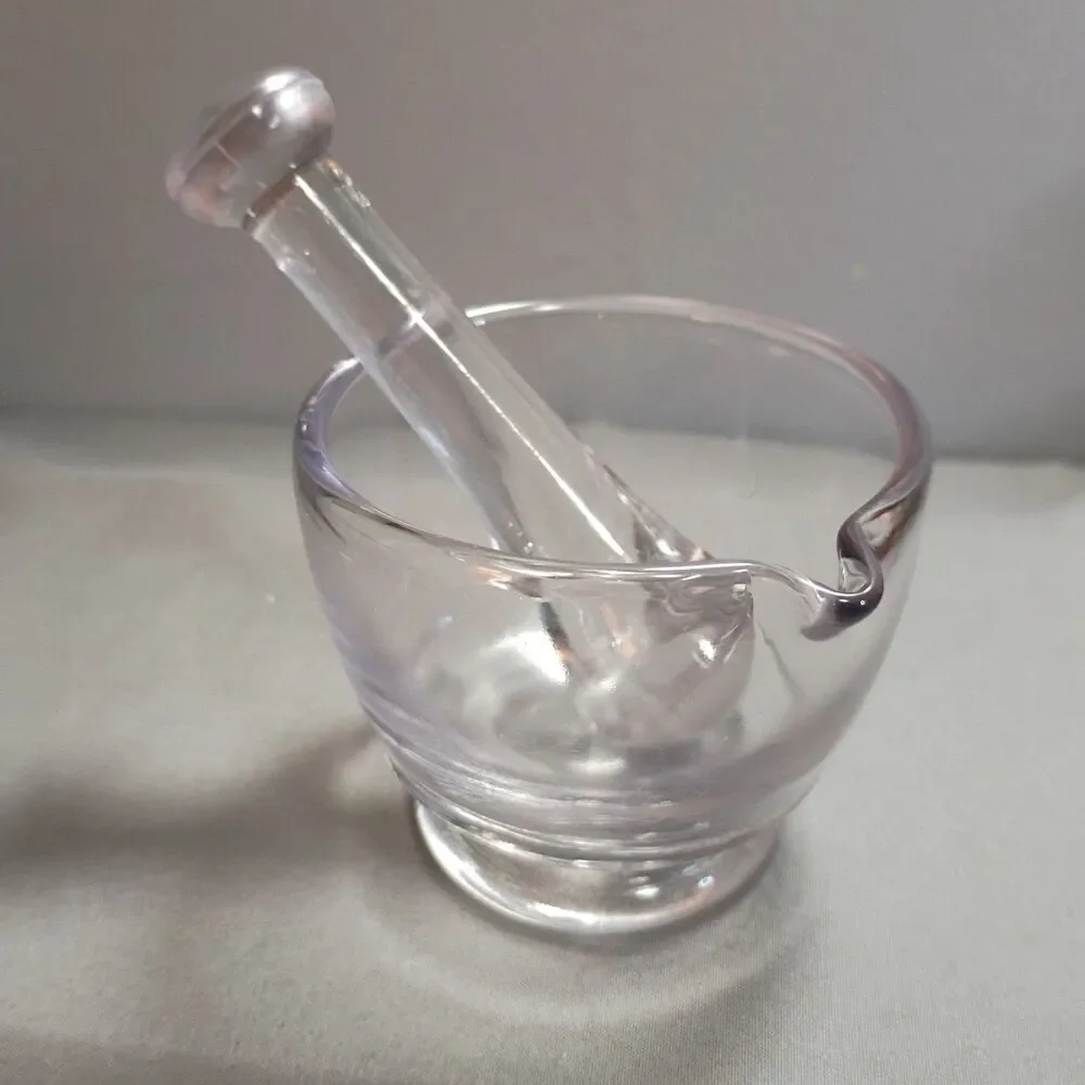 Vintage Glass 2 oz Mortar & Pestle With Pour Spout, Apothecary Spices Cooking
